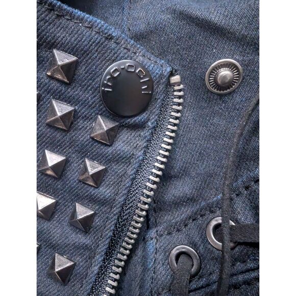 Iro-Ochi Jacket Mens Large Indigo Denim Moto Studded Chaos Handcrafted - Picture 4 of 15